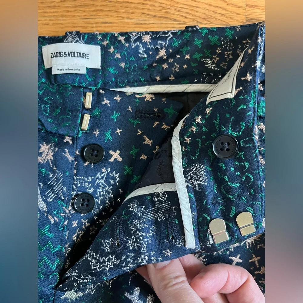 Zadig & Voltaire Posh Jac Glam Suit Pants 36 Navy Metallic Jacquard Tailored NWT - Picture 9 of 14